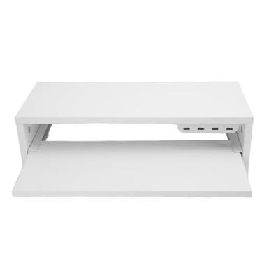 Imagem de Asixxsix Suporte para monitor, suporte para monitor em madeira com altura ajustável de 15 cm e gaveta de armazenamento, tomadas CA, hub com porta USB, carregador de celular (Branco leitoso)