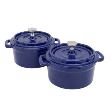 Imagem de Flavehc Mini forno holandês 0,25 qt., conjunto de 227 g de mini cocotte, pequeno pote de ferro fundido esmaltado azul com tampa e alças, torrador de alho de ferro fundido para forno