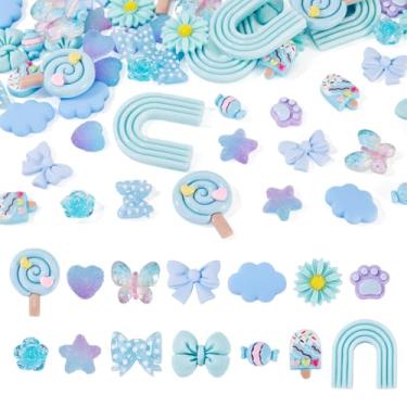 Imagem de Magibeads 70 peças de resina sortidas cabochões coração azul estrela pirulito doce laço borboleta flor margarida rosa lisa contas Kandi para scrapbooking grampo de cabelo fazer joias foto capa de