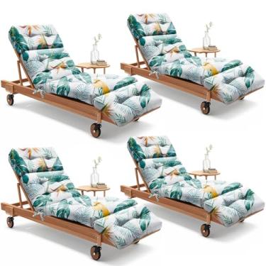 Imagem de Uthem Almofada para espreguiçadeira 4P para ambientes externos 180 x 59 x 11 cm, 100% algodão de substituição à prova d 'água, almofada de poltrona para pátio e piscina para móveis ao ar livre com