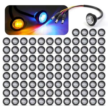 Imagem de MADCATZ 100 peças multicoloridas 3/4 polegadas mini redondo 2 LED âmbar para azul luz indicadora marcador lateral duas cores 12V DC, 3 fios, para caminhão reboque barco com ilhós