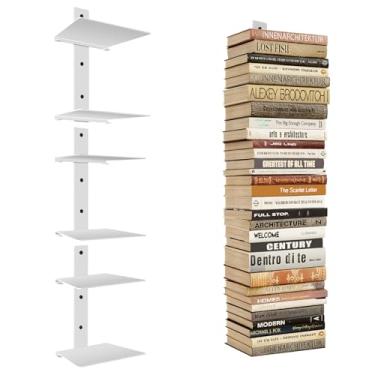 Imagem de Prateleiras de livros flutuantes invisíveis profissionais para parede, estantes de livros verticais de 6 níveis, montadas na parede e economia de espaço, organizador de livros de metal resistente para