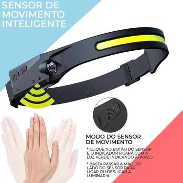 Imagem de Lanterna Fita Led Cabeça Com Sensor de Movimento Liga Desliga - Camping Pesca Caça Bike