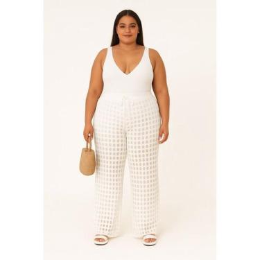 Imagem de Saida Praia Calça Plus Size Piscina Passeio Trico Modal Crochê Confort