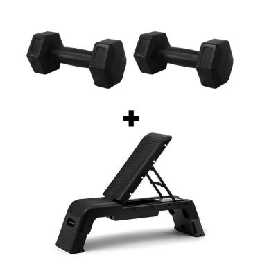 Imagem de Kit Banco Step + Par de Halteres 9kg Ahead Sports Preto-Unissex