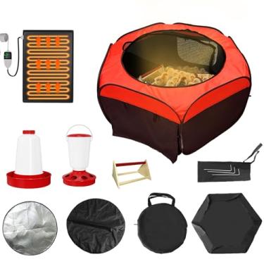 Imagem de Caixa de chocadeira de galinha com aquecedor temporizador, almofada de nidificação de pintinhos - Conjunto de alimentador e bebedouro de galinhas para pintinhos em ambientes internos que acomoda até
