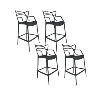 Imagem de Banqueta Allegra Preta Alta Kit com 4 Unidades Ecom Home – Design Moderno, Proteção UV, Ideal para Cozinha, Bancada e Área Gourmet