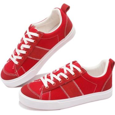 Imagem de Tênis de lona Obtaom femininos de camurça vermelha, tamanho 37