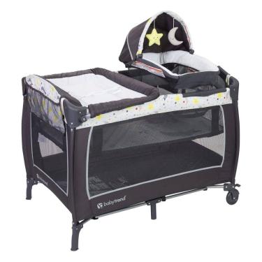 Imagem de Berço Cercado Portátil com Dossel e 2 Brinquedos de Pelúcia, Baby Trend Twinkle Twinkle Moon, Preto
