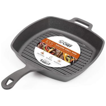 Imagem de Frigideira de ferro fundido para, panela quadrada de ferro fundido pré temperada de 10,5 pol, CHEF CHFL75