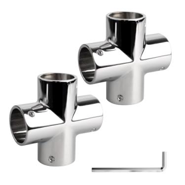 Imagem de METRAXION Encaixe de trilho de mão para barco, 2 peças 2,5 cm 4 vias conector de tubo de junta de tubo de junta cruzada resistente de grau marítimo 316 aço inoxidável fundido corrimão T encaixe