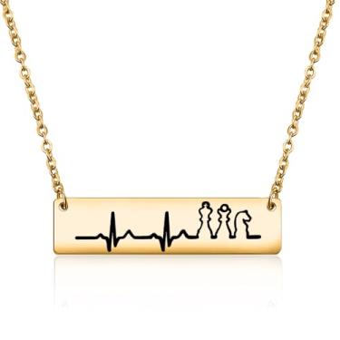 Imagem de UJIMS Colar para jogadores de xadrez, presente para amantes de xadrez, joias de xadrez para amantes de jogos de tabuleiro mestres de xadrez, presente, 1, Aço inoxidável, Strass