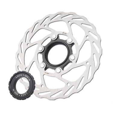 Imagem de HOUSON Disco de freio Centerlock 140/160/180 mm - aço inoxidável 1,8 mm - leve para bicicletas MTB/Road - Inclui anel de retenção de alumínio e disco antiderrapante de 140 mm