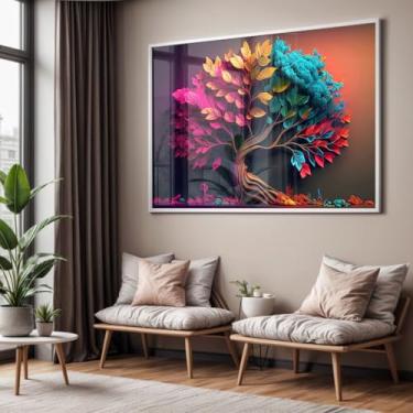 Imagem de Quadro com Moldura e Acrilico Cristal Vidro Sala Quarto Árvore Colorida Ipê Decorativo Horizontal Grande Hall