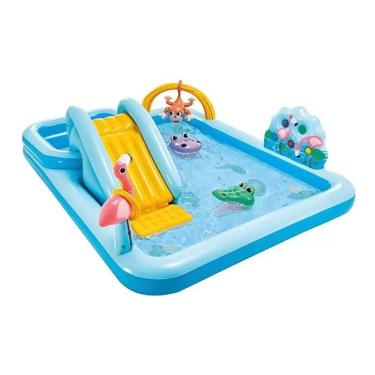 Imagem de Piscina Infantil Inflavel Playground Floresta Safari Resistente Segura Rasa 593L