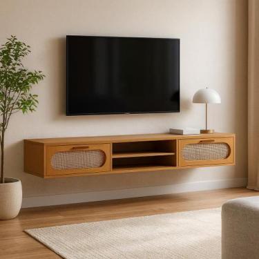Imagem de Rack Suspenso De Parede Santorini 2 Gavetas para Sala MDF - Lume, Natu