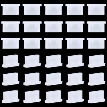 Imagem de SUNNYCLUE 1 caixa, 50 peças, plugue antipoeira tipo C, tampões transparentes para porta de carregamento, tampas protetoras de porta de carregamento de silicone para smartphones, fones de ouvido