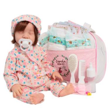 Imagem de Bebê Reborn Boneca Realista Fio a Fio Com Bolsa Acessórios - Cegonha R