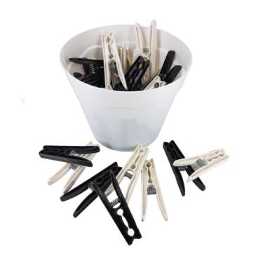 Imagem de Cesto Branco Pregadores de Roupas Plástico Preto com Branco - Dhause, 