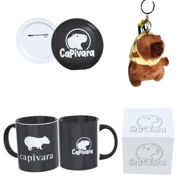 Imagem de Kit Presente Capivara – Caneca + Pelúcia + Botton + Caixa Decorada