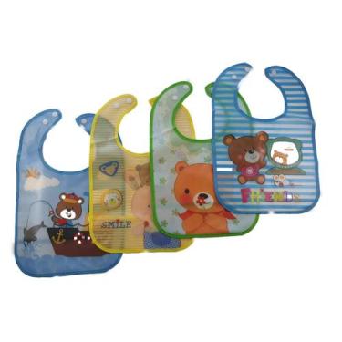 Imagem de Kit 4 Babadores De Bebe Com Bolso Impermeavel Menino - Tijucas
