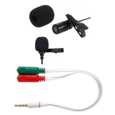 Imagem de Microfone Lapela Para Celulares Via Entrada P2 + Adaptador Mic