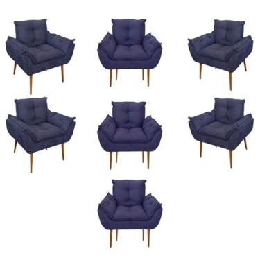 Imagem de Kit 07 Poltronas Decorativas Opala Retro Consultório Suede Cor:azul Marinho