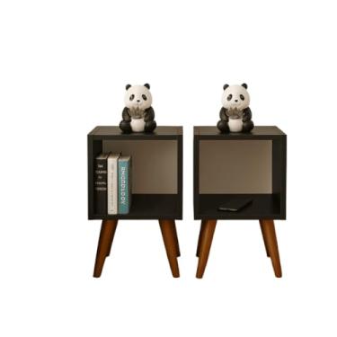 Imagem de Criadomudo para Quarto, Nicho Mesa de Cabeceira Quadrado com Pés Retro, Kit com 2(42x22cm)(preto)