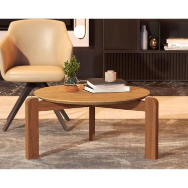 Imagem de Mesa de Centro Premium Redonda Design Moderno – Tampo MDF e Pés em Madeira - Austria(Canela)