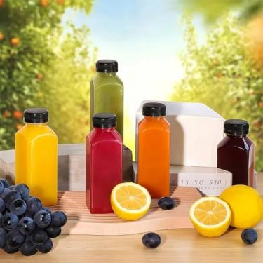 Imagem de 5 garrafas de suco, garrafa de plástico para bebidas com tampa, recipiente transparente para beber, suco, leite - 340 g