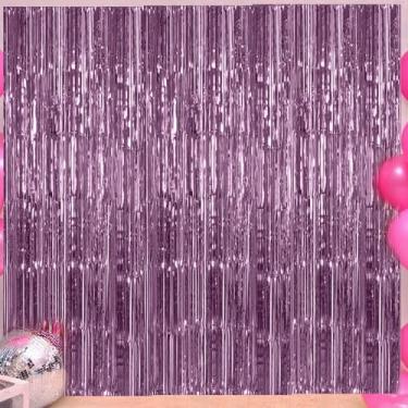 Imagem de 2 peças de cortina de alumínio de 0,9 m x 2,4 m, adereços de franja de alumínio metálico para celebração de aniversário e Natal (rosa)