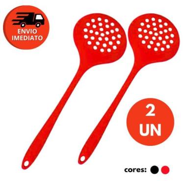 Imagem de Kit Colher Arroz Concha Feijão Caldo Escumadeira Universal Silicone Ma