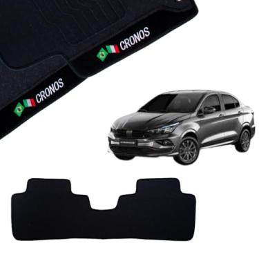 Imagem de Tapete Personalizado para Fiat Cronos 2017-2024 PVC Reciclado, 3 Peças Emborrachado Impermeável com Bordado de Bandeiras Base Pinada e Velcro