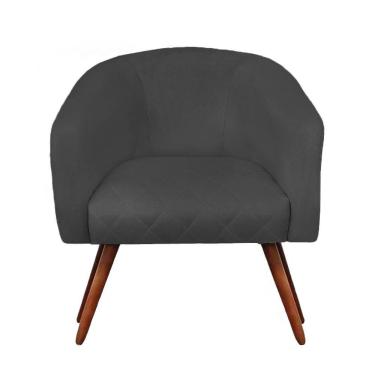 Imagem de Poltrona Bianca Com Tressê Suede Pés Palito Castanho - D'rossi Cor Grafite