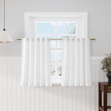 Imagem de Nanspring Cortinas de cozinha de linho 91 cm de comprimento para cozinha, branca, cortina de janela sobre a pia, cortina moderna de casa de fazenda para café, banheiro, janela pequena, aba traseira e