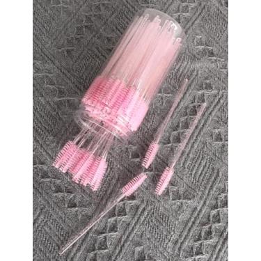 Imagem de 100 pincéis descartáveis de cílios com estojo, varinhas de spoolie rosa para extensões de cílios para sobrancelhas e aplicação de maquiagem
