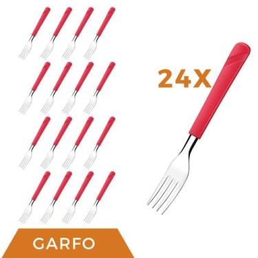 Imagem de Kit 24 Peças Garfos Aço Inox Plástico Vermelho Luna Almoço - Taumer, L