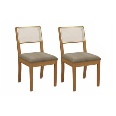 Imagem de Kit 2 Cadeiras De Cozinha Lola 2cmm004ca Premium Madeira Maciça 2 Un Carvalho-linho Bege Fendi-tela Bege - Kappesberg