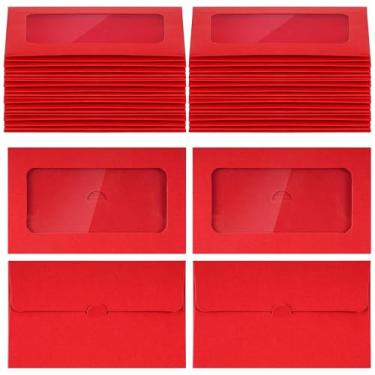 Imagem de jiebor 100 peças de cartões de presente, envelopes em branco, porta-cartões, mini envelopes pequenos com janelas para negócios, Natal, 10 x 6 cm (vermelho)