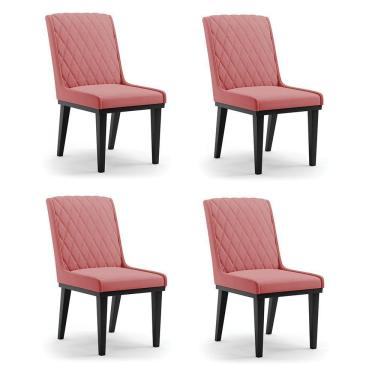 Imagem de Cadeira Sala De Jantar Base Madeira Preto Kit 4 Sofia Suede Rosê D03 - D'rossi