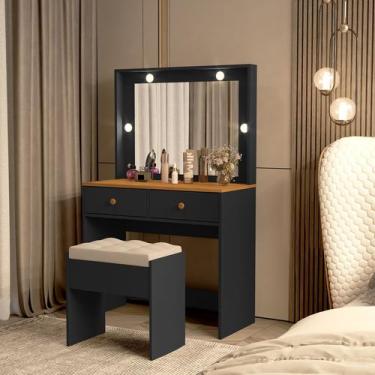 Imagem de Penteadeira Organizadora Compacta Luz de LED 100% MDF Banqueta Grátis 