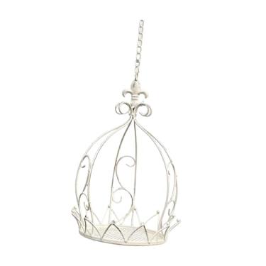 Imagem de Generic Cesto de flores suspenso Crown para decoração de exteriores, 25 x 35 cm, em ferro, estrutura robusta para varandas e pátios, Branco