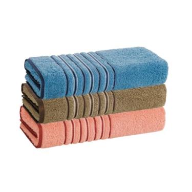 Imagem de Kit 3 Toalhas de Banho Gigantes 100% Algodão – Super Macias e Absorventes Cores Sortidas (Apricot/Canela/Azul Celeste)