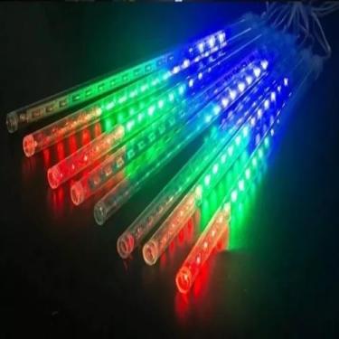 Imagem de Pisca Pisca Natal, Cascata Bastão 8 Tubo Meteoro Bivolt Cor Incandescente, Exquisitamente Trabalhado e DuráVel，Adequado para Decoração de Jardins(RGB,3 unidades)