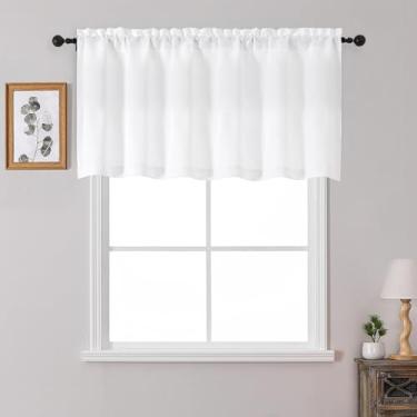 Imagem de OWENIE Cortinas brancas para janelas 1 peça de 61 cm de comprimento, cortina pequena texturizada com filtro de luz para banheiro porão sala de estar quarto, cortinas de meia janela sobre a pia, 152 cm