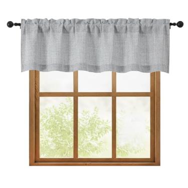 Imagem de OWENIE 1 peça de sanefa cinza para janelas, cortina pequena com filtro de luz texturizada para banheiro porão sala de estar quarto, meia cortina com bolso de haste sobre a pia, 152 cm L por 40 cm C