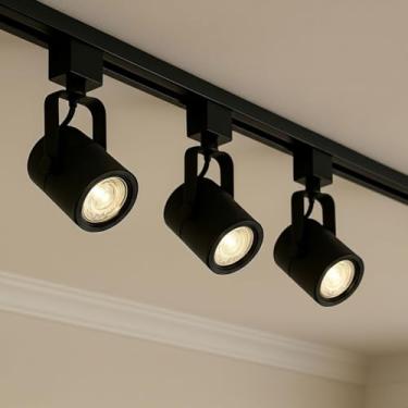 Imagem de Kit Trilho Eletrificado 1m + 3 Spots P/Lâmpada GU10 MR16 - Lâmpadas LED Inclusas Substituíveis - Escolha Cor e Luz - Bivolt (Preto (Frio 6500k))