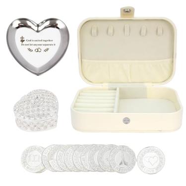 Imagem de TINGKU Arras de casamento inglesas – Arras para Boda Católica, Arras de Boda Cristiana com 13 moedas de bênção, Arras de casamento cristãs, decoração para bodas, caixa de couro - Moedas de prata HB