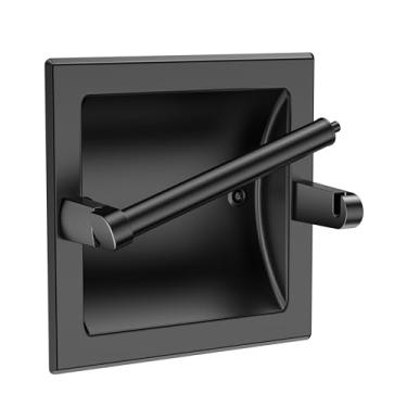 Imagem de KALLYNB Suporte de papel higiênico embutido preto fosco, suporte de papel higiênico preto giratório suporte de parede SUS 304 aço inoxidável, suporte de papel higiênico de parede preto, suporte de