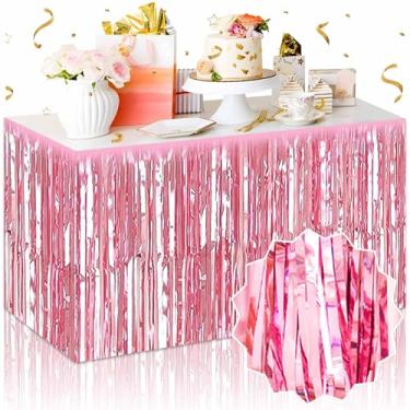 Imagem de Pacote com 3 saias de mesa de franja de folha rosa metálicas flâmulas de estanho pano de fundo faixa de guirlanda para desfile, aniversário, ação de graças, Natal, decorações de festa de Halloween (73